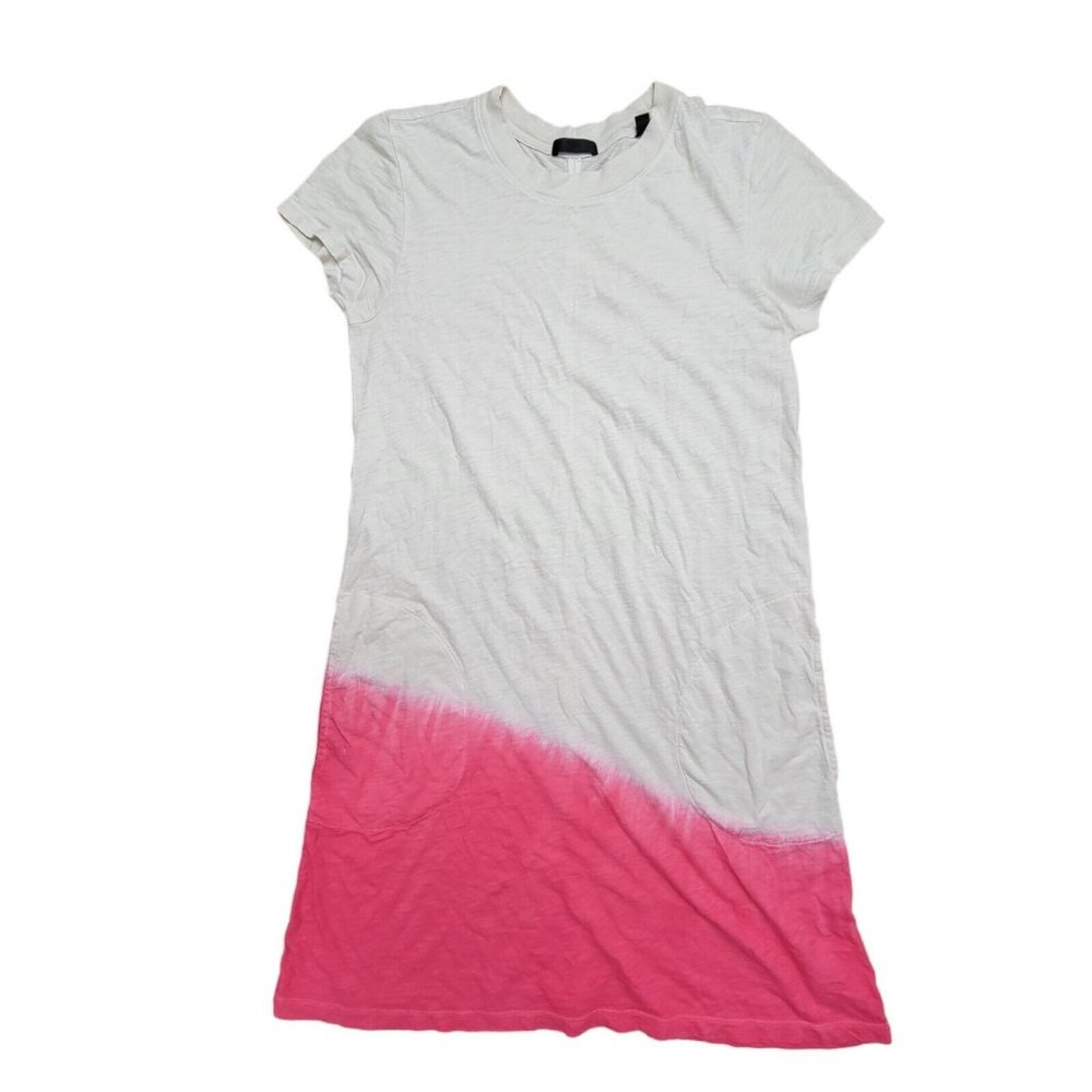 ATM Asymmetrical Dip-Dye T-Shirt Dress Pink Crewneck Midi Shift Ombre Size XS